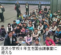 写真：芝沢小学校6年生を国会議事堂に迎える