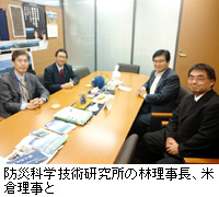 写真：防災科学技術研究所の林理事長、米倉理事と