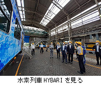 写真：水素列車HYBARIを見る