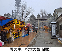 写真：雪の中、松本の飴市開始