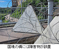 写真:国境の橋には障害物が設置